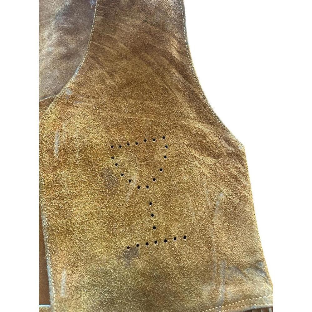 Vintage 70’s Leather Vest Long Fringe & Wine Glass Cocktail Design Boho Western - Picture 3 of 4